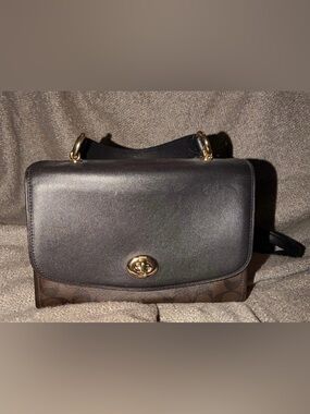 Coach Black and Brown Signature Canvas Messenger with Gold Hardware